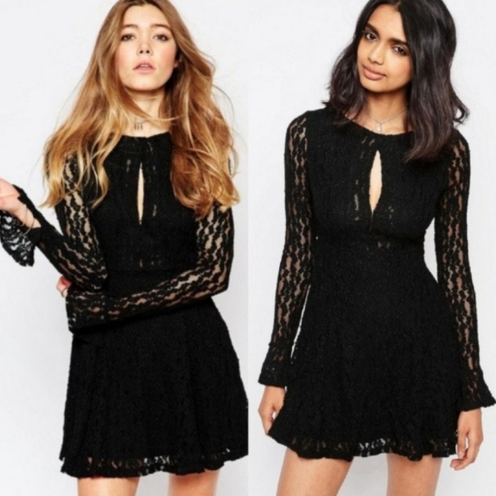 Free People Black Lace A-Line Mini Dress